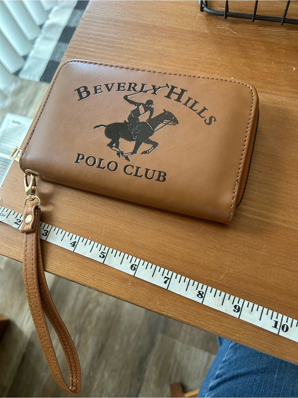 Beverly Hills Polo Club Brown Zip-Around Wristlet Wallet with Logo Faux Leather